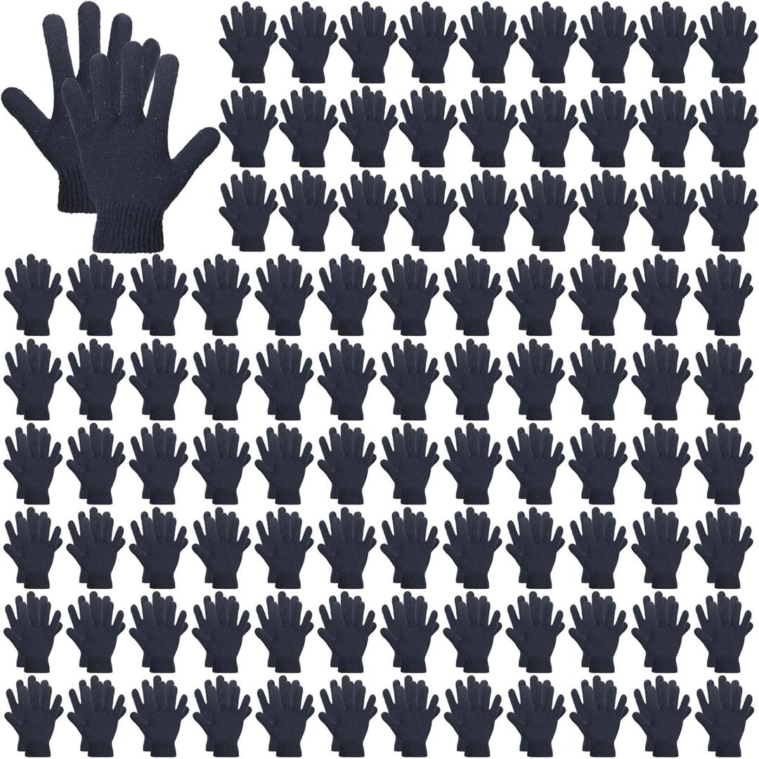 150 Pairs Winter Gloves Bulk Knit Stretch Gloves Adult for Women Men Cold Weather Gloves Unisex (Navy Blue)
