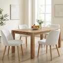 Wooden Dining Chairs Set of 4, Fabric Upholstered Modern Dining Room Chairs with Thick Seat Cushion & Cozy Backrest Dining Room Chairs with Wood Legs for Kitchen/Living Room/Restaurant, White