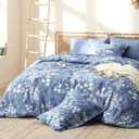 Bedsure Queen Comforter Set - 7 Pieces Floral Blue Soft Bedding Sets, Queen Bed in a Bag with Botanical Flowers Comforter, Sheets, Pillowcases & Shams