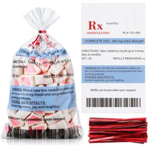 Yexiya 120 Pcs Funny Prescription Treat Bags Bulk Nurse Graduation Party Favors Rx Goodie Bags Week Cookie Candy Pouch Gifts for Nursing Pharmacy Technician Graduation Party Supplies