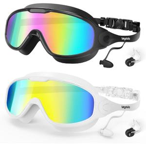 VegoVia Adult Swim Goggles 2 Pack, Anti-Fog 180° Wide View UV Protection Pool Swimming Goggles for Adult Youth Men Women