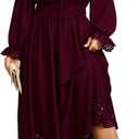 SCOMCHIC Womens Plus Size Maxi Dress Long Sleeve Square Neck Smocked Wedding Guest Flowy A-Line Hollow Out Long Dresses (Burgundy) 2XL