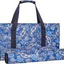 Empty Mahjong Bag, Blue Printed Soft American Mahjong Bag with Two Wrappers (Case Only, Mahjong Tiles, Trays and Mah jong Racks/Pushers not Include)
