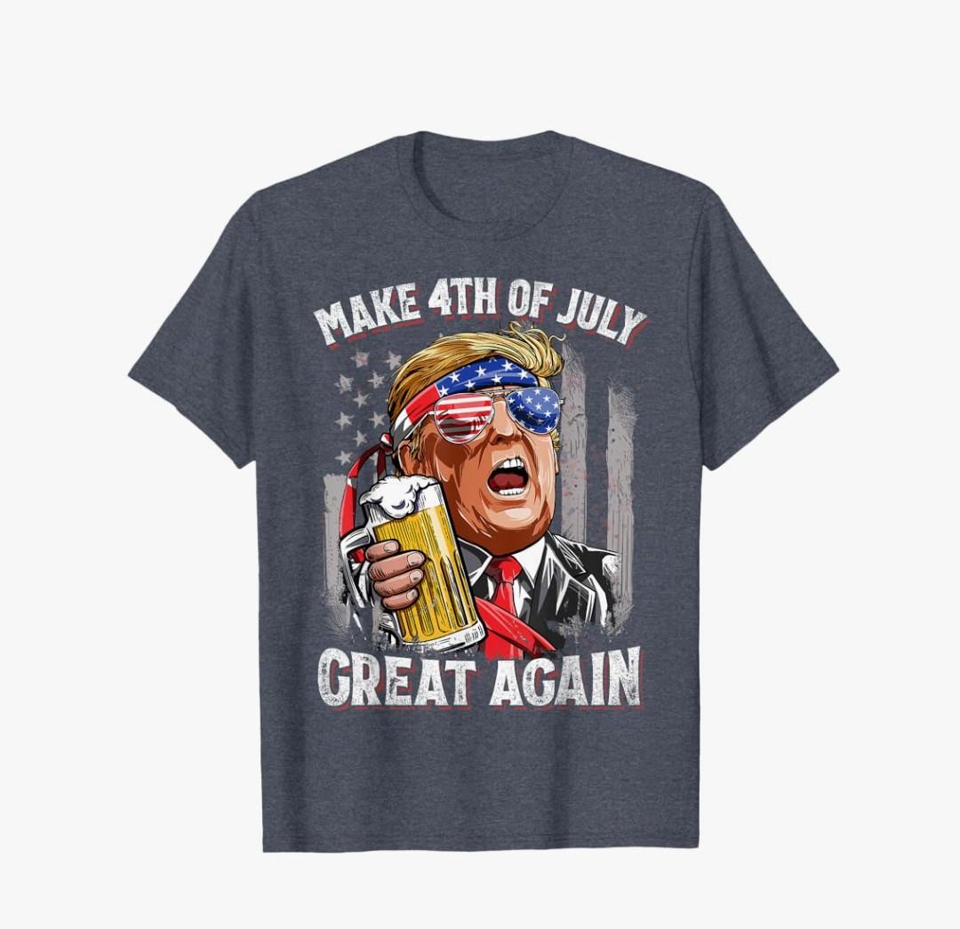 Trump Make 4th of July Great Again Men Drinking Beer Funny T-Shirt, XL