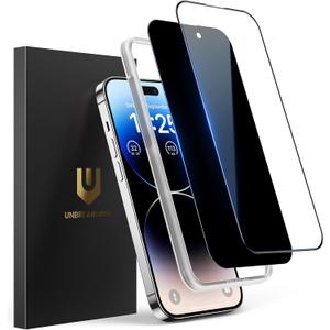 UNBREAKcable 2PCS Screen Protector for iPhone 14 Pro Max - 1 Privacy Tempered Glass+1 Clear Glass Double Shatterproof [Installation Frame] [9H Hardness] [Case Friendly] Anti-Scratch iPhone 6.7 inch
