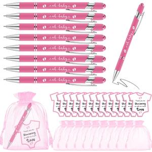 Colarr 36 Set Baby Shower Favors: Pink Ballpoint Pens with Cards & Organza Bags for Guests Gift & Gender Reveal Party