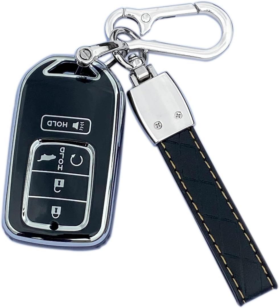 Key Fob Case Cover Compatible With Honda Accord Civic Cr-V Hr-V Fit Odyssey Jed Crosstour Crider Accessories (Black)