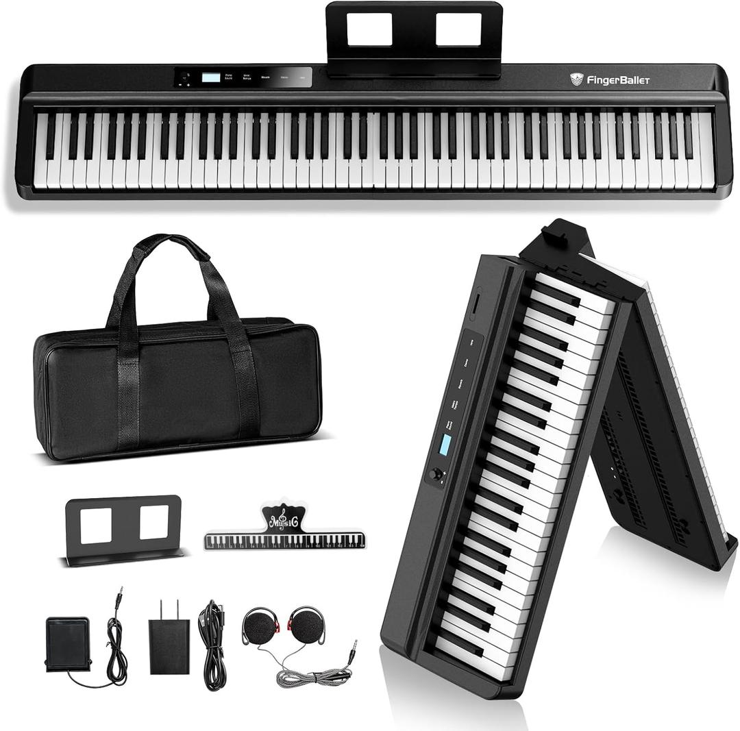 [2024 New]FingerBallet 88 Key Folding Piano Keyboard,Full Size Semi-Weighted Portable Digital Piano,Foldable keyboard Built-in Bluetooth & MIDI for Adult, Toddlers, Kids
