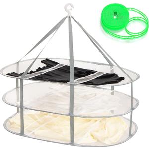 AUTODECO 3-Tier Folding Mesh Clothes Hanging Dryer, Sweater Drying Rack, Large Laundry Drying Rack, Lay fold Flat Dry Hanger, Mesh Clothes Hanging Dryer - XL(3Tier)