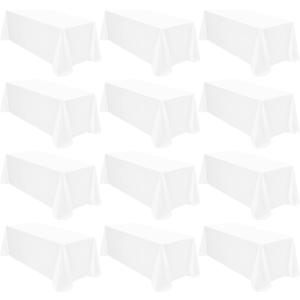 12 Pack Polyester Rectangle Tablecloth 90 x 132 Inch White Tablecloth for 6 Ft Rectangle Tables,Washable Fabric Table Covers Polyester Table Clothes for Wedding Parties Banque