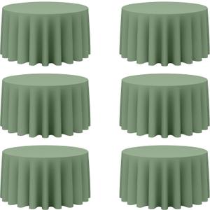 BRILLMAX 6 Pack Sage Green Round Tablecloths 120 Inch for 60 Tables - 150 GSM Polyester Fabric, Floor Length Drop, Water, Stain & Wrinkle Resistant Cloth Cover for Wedding Reception Banquet Dining
