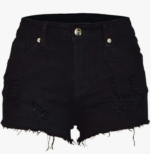 Womens Ripped Denim Shorts Mid Waist Sexy Short Cutoff Distressed, Small