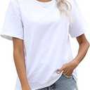 LINDLOOK Women's Short Sleeve Crewneck/V Neck T Shirt Loose Casual Summer Cotton Basic Tee Tops, Medium
