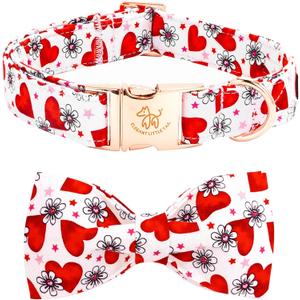 Elegant little tail Valentine's Dog Collar, Cute Pink Heart Pet Collars Soft Dog Puppy Collar Female or Male Adjustable Cotton Pet Collars with Bow for Small Medium Large Dogs (X-Large (Pack of 1))