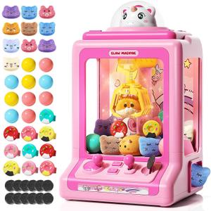 Claw Machine for Kids, Mini Vending Machine with Game Coins & Music, Prize Dispenser Toys for Girls and Boys, Electronic Claw Game Machine for Party Birthdays, Includes 30 Mini Toys