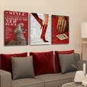 KVBJZYZ Red Cheetah Print Room Decor Poster, Trendy Fashion Red Boots Print Wall Art Aesthetic Vintage Playing Cards Poster Coquette Preppy Y2k Bar Cart Funky Art For Girly Bedroom home decoration, 24L" x 16W" Canvas
