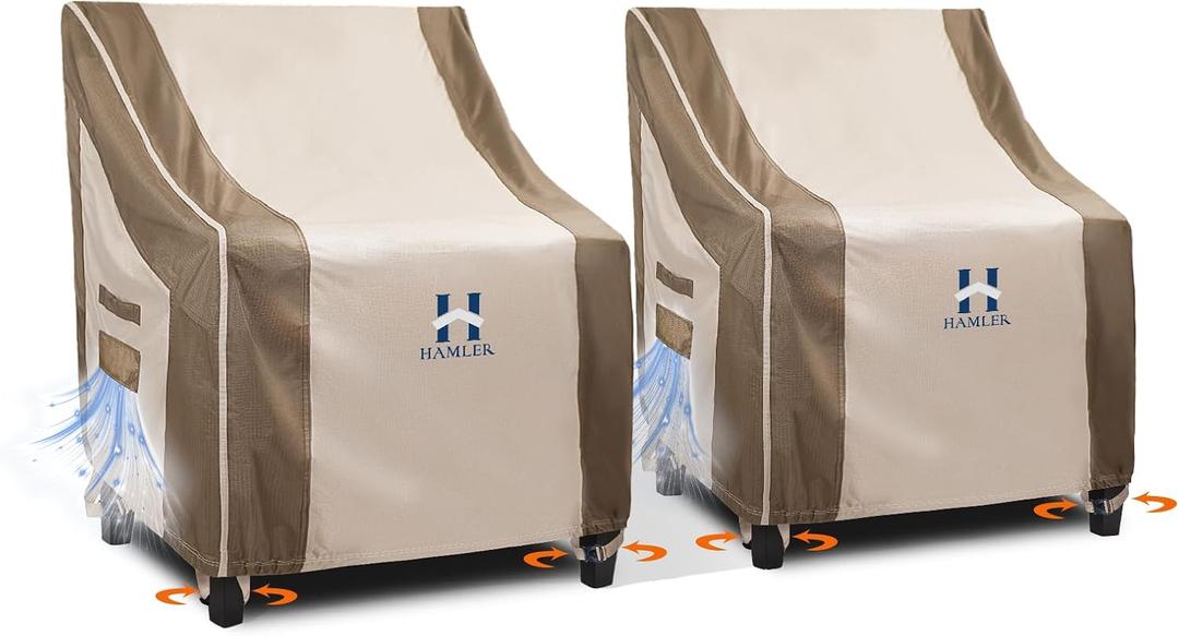 HAMLER Patio Chair Covers 2 Pack, Outdoor Chair Covers Waterproof Fits up to 29W x 30D x 36H inches, Heavy Duty Lawn Furniture Covers, Lounge Deep Seat Cover for Patio Furniture
