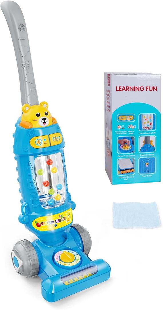 FS Toddler Vacuum Toy That Works with Lights & Sounds, Pretend Play Toy for Toddlers 1-3, Kids Vacuum Toys for Toddlers 3-5 Years Old Boys Girls, Play Vacuum Cleaning Toy with Ball-Popping Action (Blue)