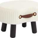 Small Footstool with Handle, Velvet Ottoman Foot Rest with Padded Seat, Curved Foot Stool with Wooden Legs, Portable Foot Rest for Living Room, Bedroom, Entryway, White