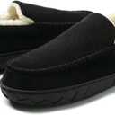 NewDenBer Men's Moccasin Slippers Warm Memory Foam Suede Soft Plush Lined Slip on Indoor Outdoor House Shoes (Black)