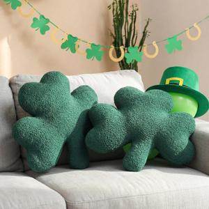 2 Pcs St Patrick's Day Throw Pillow Shamrock Pillow 14" Irish Lucky Clover Flannel Cushion Stuffed for St Patrick's Day Couch Sofa Bedroom Decoration