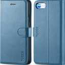 TUCCH Case for iPhone SE 2022/iPhone SE 2020/iPhone 8/iPhone 7, PU Leather Wallet Magnetic Stand Folio with Card Slot Holder, [TPU Shockproof Inner Case] Compatible with iPhone SE3/7/8/SE2, Lake Blue