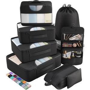 Veken 8 Set Packing Cubes for Travel Essentials, Suitcase Organizer Bags Set for Luggage, Road Trip Travel Accessories in 4 Sizes (Extra Large, Large, Medium, Small), Black