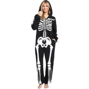 Spooktacular Creations Halloween Skeleton Jumpsuit Adult Skeleton Costume Hooded Jumpsuit Cosplay Costume Sleepwear Homewear (Large, Black)