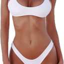 SherryDC Women's Solid Scoop Neck Push Up Padded Brazilian Thong Bikini Swimsuit Bathing Suit (White,Small)