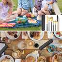 AARAINBOW 6 Pieces Stainless Steel Flatware Set Portable Reusable Cutlery Set Travel Utensils Set Including Chopsticks Knife Fork Spoon Straws Cleaning Brush Dishwasher Safe (B-Black golden)