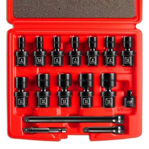BLACKROBOT 1/4" Drive Universal Impact Socket Set, 16-Pieces Swivel Socket Set, Metric(5-15mm) Flexible Wobble Socket Set, 2", 6" Extension Bars, Socket Adapter, 6 Point, CR-MO
