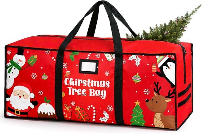 Christmas Tree Storage Bag, Fits Up 7.5 Ft Christmas Tree Durable 600D Oxford Holiday Storage Container with Wide Opening Dual Zippers (Snowman Penguin)