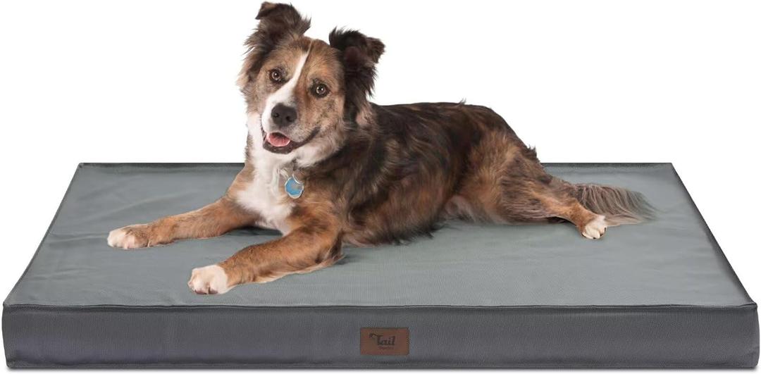 Outdoor Orthopedic Dog Bed, Waterproof Dog Bed for Large Dogs 36x27 Inch, Egg Crate Foam Pet Mat with Washable Removable Oxford Cooling Cover, Grey