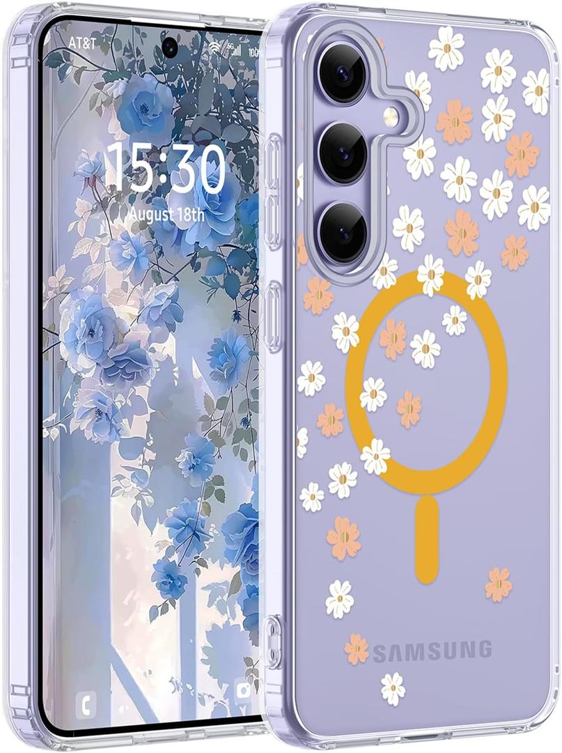 for Samsung Galaxy S24 Plus/S25 Plus Case Floral,[Compatible with Magsafe][Drop Protection] Slim Flower Women Phone Case for Galaxy S24 Plus/S25 Plus