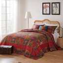Greenland Home Jewel Cotton Kantha-Quilted Bedspread Set - Jumbo Sized Reversible Quilt Set, 3-Piece Queen, Red