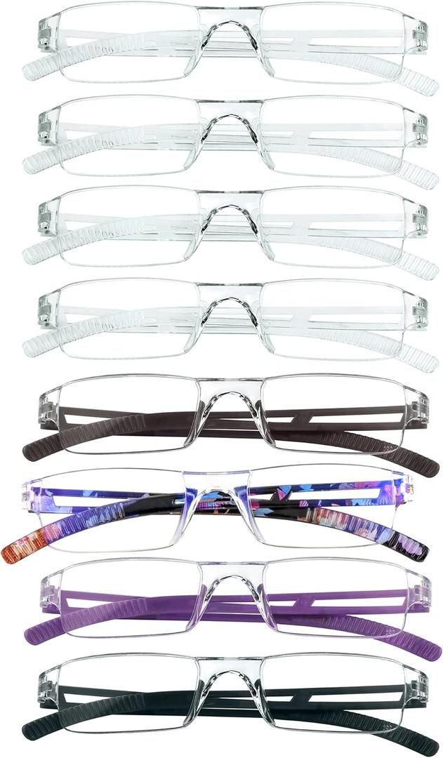 VisionGlobal 8 Pairs Reading Glasses, Blue Light Blocking Glasses, Computer Reading Glasses for Women and Men, Fashion Square Eyewear Frame (4color+4clear,+1.75 Magnification)