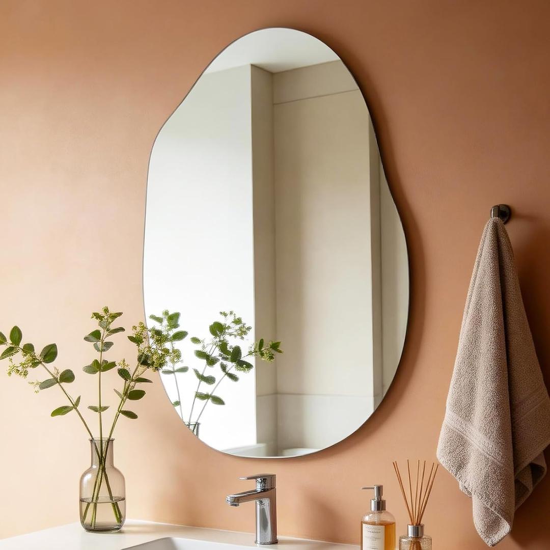 36"×24" Irregular Frameless Bathroom Mirror, Tempered Glass Wall Mirror, HD Vanity Mirror for Entryway, Living Room & Home Decor, Polished Rounded Edges, 1/5" Thick