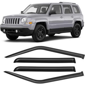Window Visors for 2007-2018 Jeep Patriot, Rain Guards Shields Vent Deflector Shade Dark Smoke 2008 2009 2010 2011 2012 2013 2014 2015 2016 2017, Tape-On, 4PCS