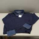 Womens Fall Oversized Long Sleeve Sweaters 2 in 1 Denim Panel Lapel Sweater Polo Knit Sweater Tops (Small, Navyblue)