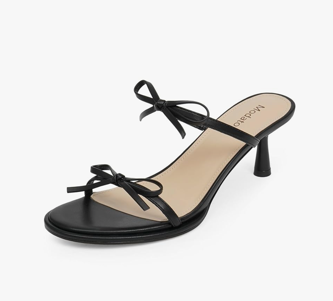 Modatope Two Strap Bow Tie Kitten Heel Sandals for Women Rounded Open Toe Heeled Sandals Women, Size 8