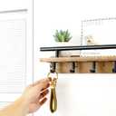 Key Holder Wall Mount Shelf and Hook Key Holder for Wall with 9 Hooks and Mail Organizer Tray Key Hanger Wall Mount for Entryway (Natural Wood)