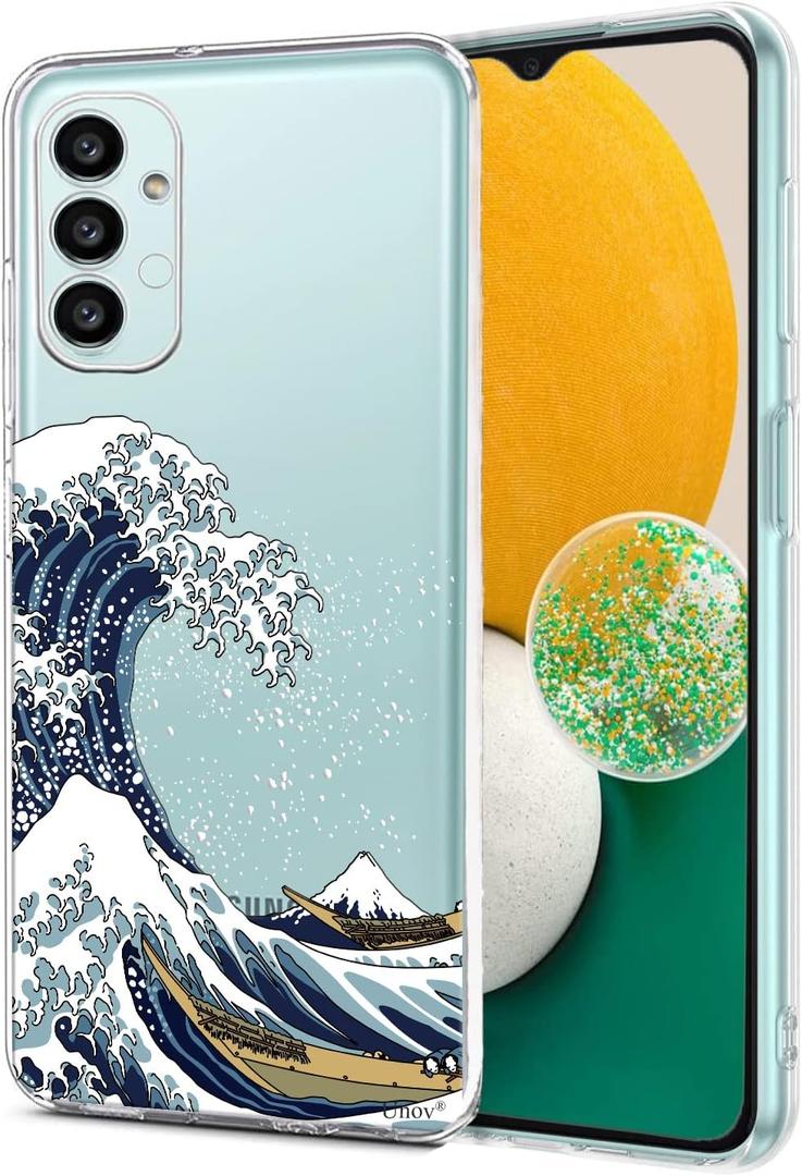 Unov Case Designed for Galaxy A13 / A04S, Crystal Clear Phone Case with [Anti-Slip Embossed Pattern], Shockproof Slim Protective [Anti-Yellowing TPU] Back Cover, Great Wave