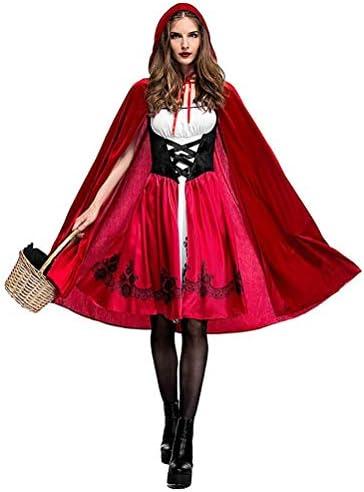 Simplecc Women Little Red Riding Hood Costume Christmas Halloween Party Dress with Cape. Size Medium