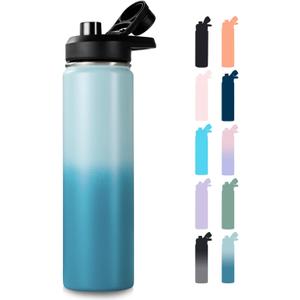 Fijinhom 24 oz Insulated Water Bottle with Handle, 304 Stainless Steel Water Bottles with Wide Mouth, Double Wall Vacuum Sports Water Bottle, BPA Free, Keep Cold and Hot, Coastal Fade