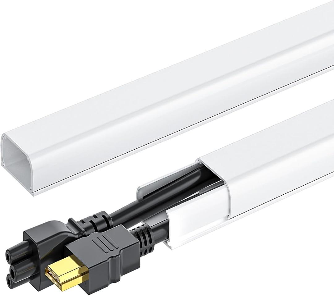 Yecaye 142in Wall Cord Hider for 2-3 Cords, On-Wall Cord Cover Channel, Cable Concealer, Cable Cover Cords Management for Home Office, W0.94in H0.47in, White
