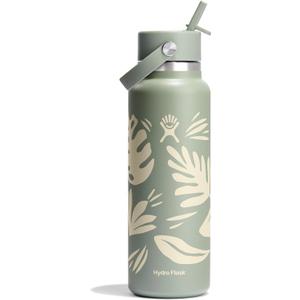 Hydro Flask 40 Oz Wide Flex Straw Cap Bottle - Insulated Stainless Steel - Wide Straw Lid, Non Spill, Leakproof in Botanical Bliss Agave