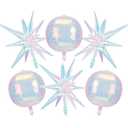 6Pcs 4D Iridescent Sphere Balloons 22 Inch Holographic Balloons for Birthday Party, Rainbow Mermaid Party Decoration Balloon, Summer Holiday Pink Party Balloons for Girls