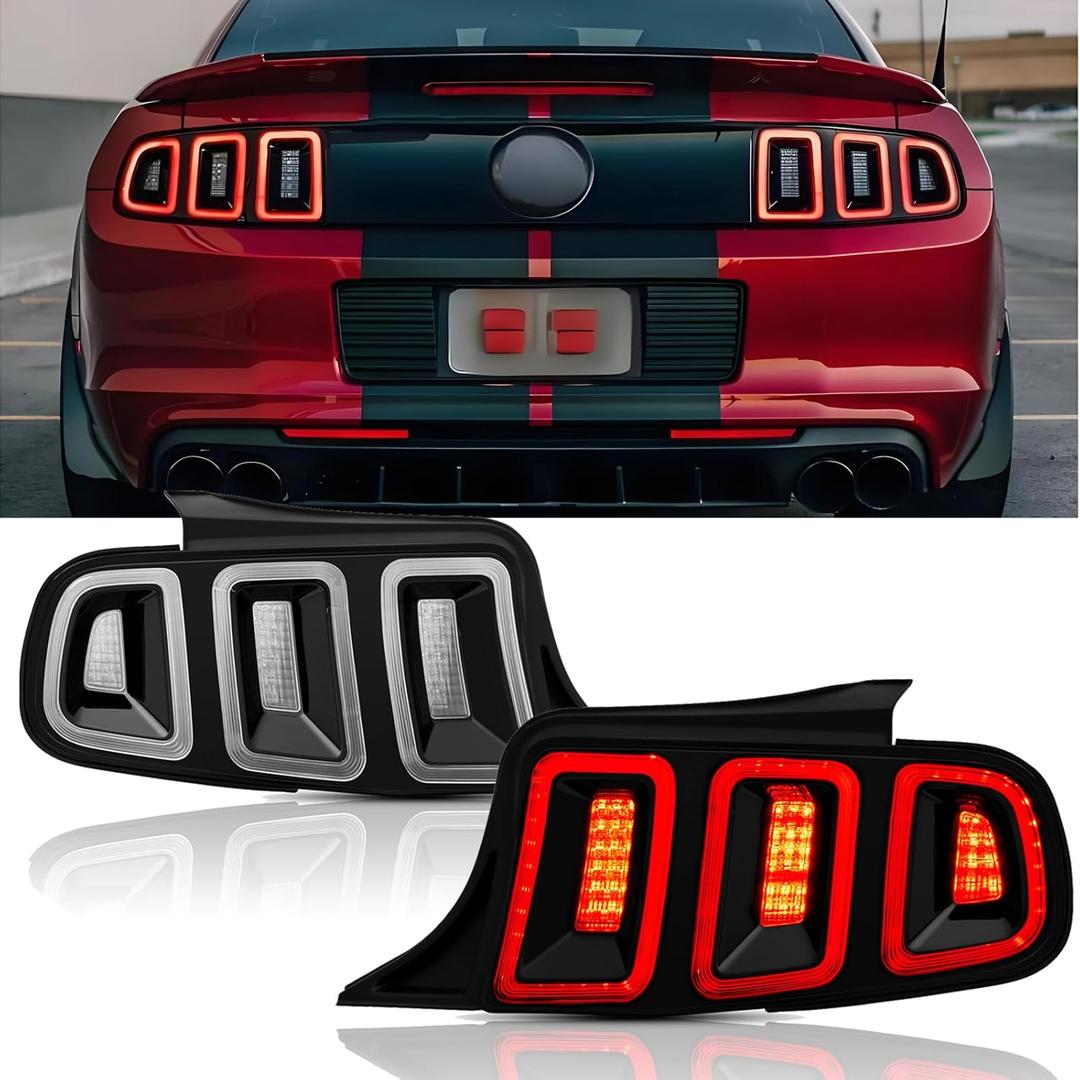 LED Tail Lights Assembly Compatible with 2010 2011 2012 2013 2014 Ford Mustang Taillights Rear Brake Lamp, Black Housing Clear Lens