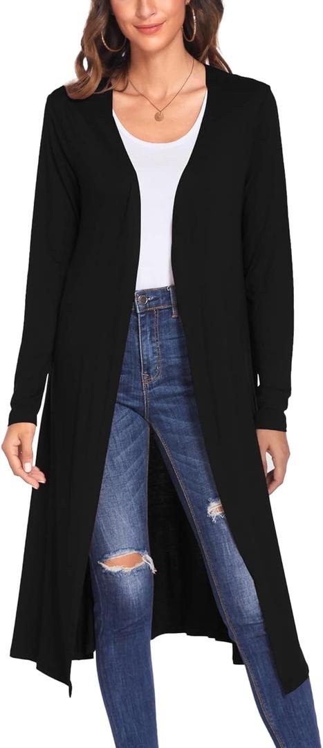 Bluetime Women Plus Size Cardigan Long Sleeve Lightweight Long Open Front Maxi Cardigan (XXXXL, Black)