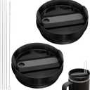 40oz Tumbler Lid Compatible for Stanley, 2 Pack Replacement Tumbler Lids Fit for Stanley Quencher 2.0 Tumbler 40 OZ, with Straws and Cleaning Brush (Black)